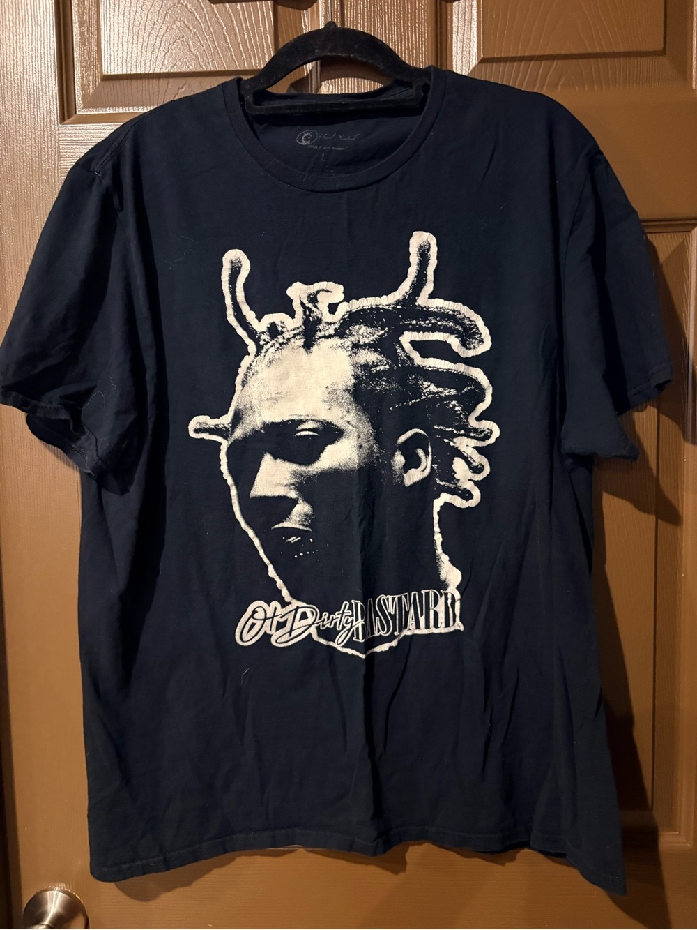 Black Graphic Men’s T-Shirt with White Portrait Print